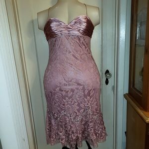 Bicici pink beaded bejeweled lace dress XL